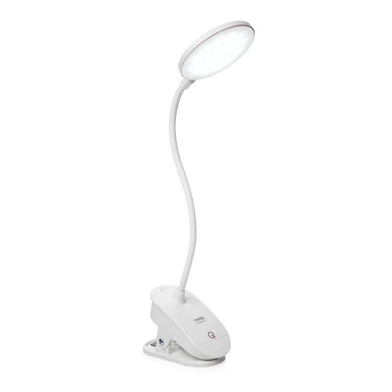 Miady Clip on Lamp,Battery Powered Reading Light,Clamp for Bed with 3 Brightness Level,USB Rechargeable(1 Pack) - Image 1
